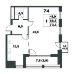 Планировка 1-комнатной квартиры, 73,2 м2