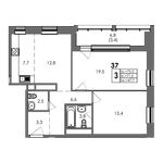 Планировка 3-комнатной квартиры, 75 м2