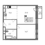 Планировка 2-комнатной квартиры, 62 м2
