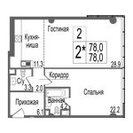 Планировка 2-комнатной квартиры, 78 м2