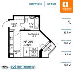 Планировка квартиры студии, 33,7 м2