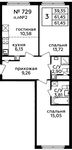 Планировка 3-комнатной квартиры, 61,4 м2