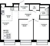 Планировка 3-комнатной квартиры, 56,23 м2