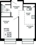 Планировка 2-комнатной квартиры, 36,39 м2