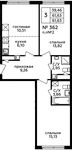 Планировка 3-комнатной квартиры, 61,7 м2