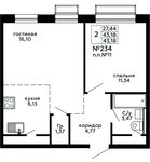 Планировка 2-комнатной квартиры, 43,18 м2