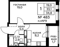 Планировка 1-комнатной квартиры, 35,3 м2