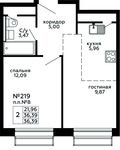 Планировка 2-комнатной квартиры, 36,39 м2