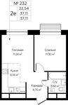 Планировка 2-комнатной квартиры, 37,11 м2