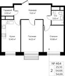 Планировка 2-комнатной квартиры, 54,66 м2