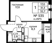 Планировка 1-комнатной квартиры, 32,5 м2