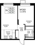 Планировка 2-комнатной квартиры, 41,7 м2