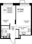Планировка 2-комнатной квартиры, 37,03 м2