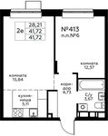 Планировка 2-комнатной квартиры, 41,72 м2