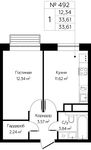 Планировка 1-комнатной квартиры, 33,61 м2