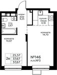 Планировка 2-комнатной квартиры, 37,67 м2