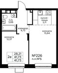 Планировка 2-комнатной квартиры, 41,73 м2