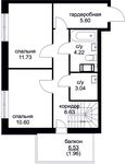 Планировка 4-комнатной квартиры, 101,46 м2