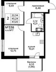 Планировка 2-комнатной квартиры, 47,21 м2