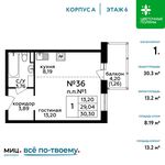Планировка квартиры студии, 30,3 м2