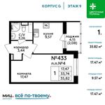 Планировка 1-комнатной квартиры, 35,82 м2