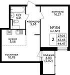 Планировка 2-комнатной квартиры, 44,7 м2