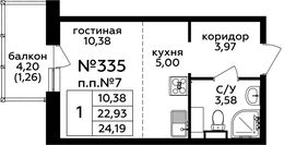 Планировка квартиры студии, 24,19 м2