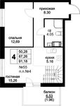 Планировка 4-комнатной квартиры, 91,6 м2