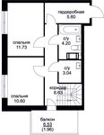 Планировка 4-комнатной квартиры, 91,2 м2