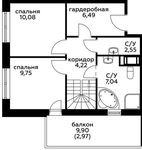Планировка 3-комнатной квартиры, 89,3 м2