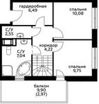 Планировка 3-комнатной квартиры, 89,6 м2