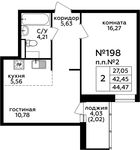 Планировка 2-комнатной квартиры, 44,7 м2