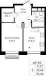 Планировка 1-комнатной квартиры, 33,46 м2