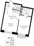 Планировка 2-комнатной квартиры, 36,07 м2