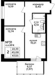 Планировка 2-комнатной квартиры, 47,2 м2