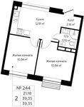 Планировка 2-комнатной квартиры, 39,35 м2