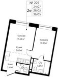 Планировка 2-комнатной квартиры, 36,05 м2