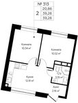 Планировка 2-комнатной квартиры, 39,28 м2