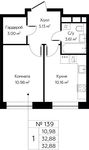 Планировка 1-комнатной квартиры, 32,88 м2