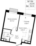 Планировка 2-комнатной квартиры, 36,1 м2