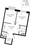 Планировка 2-комнатной квартиры, 43,94 м2