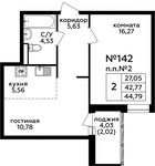 Планировка 2-комнатной квартиры, 44,7 м2