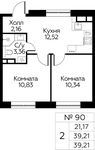 Планировка 2-комнатной квартиры, 39,21 м2