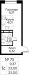 Планировка квартиры студии, 23 м2