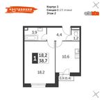 Планировка 1-комнатной квартиры, 38,7 м2