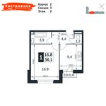 Планировка 1-комнатной квартиры, 36,1 м2