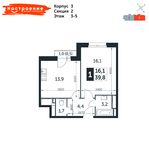 Планировка 1-комнатной квартиры, 39,8 м2
