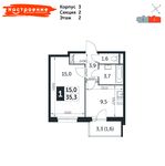 Планировка 1-комнатной квартиры, 35,3 м2