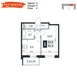 Планировка 1-комнатной квартиры, 35,3 м2