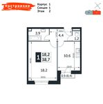 Планировка 1-комнатной квартиры, 38,7 м2